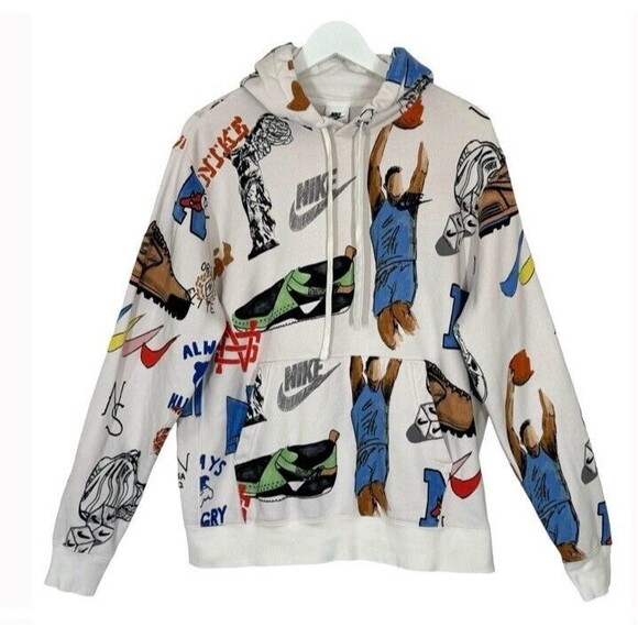 Nike Club Fleece 'Sketch' Graphic Hoodie Sweatshirt White Medium FV1921-133 EUC - Picture 1 of 8